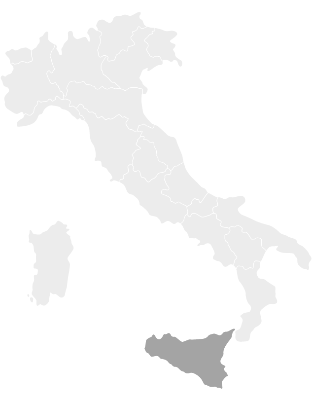 Kaart van Italië met Sicilië gemarkeerd in het donkergrijs