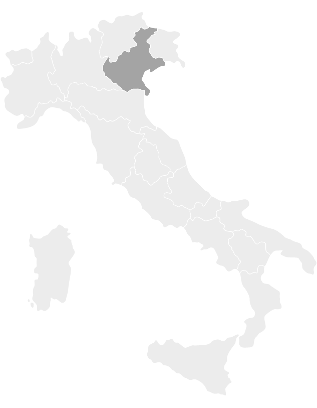 Kaart van Italië met de regio Veneto gemarkeerd